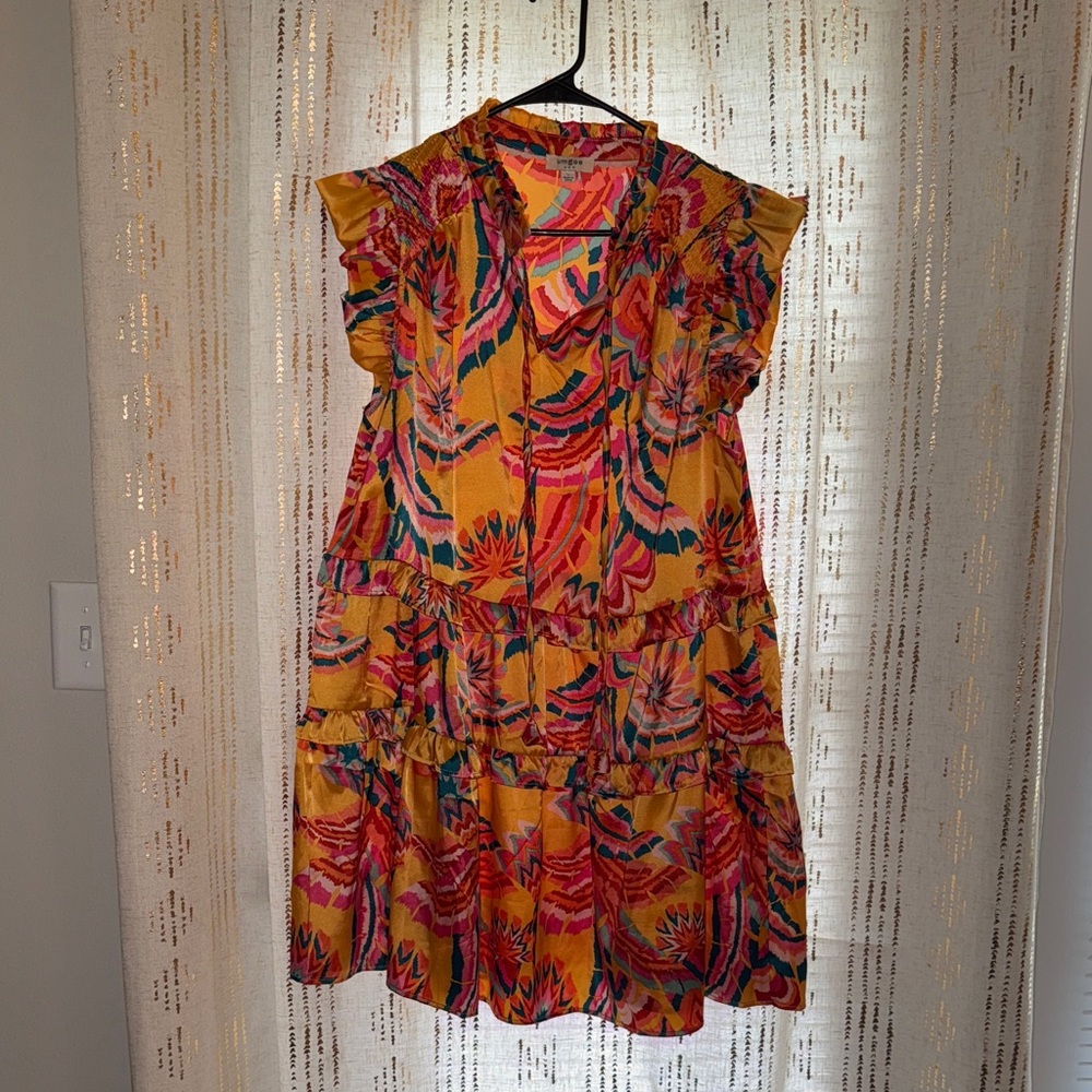 Umgee Vibrant Floral Mini Dress - Yellow/Orange, Turquoise, Pinks